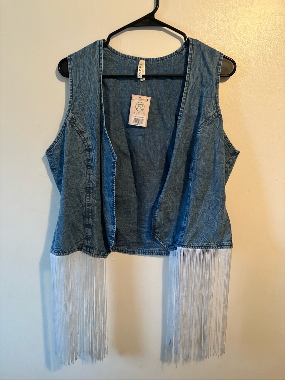 Roper Denim Vest with White Fringe